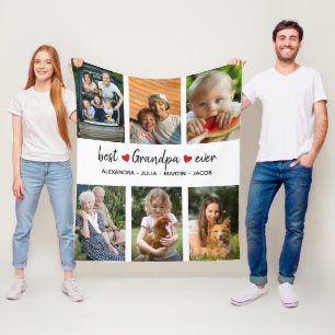 Personalised Best Grandpa Ever 6 Photo  Fleece Blanket