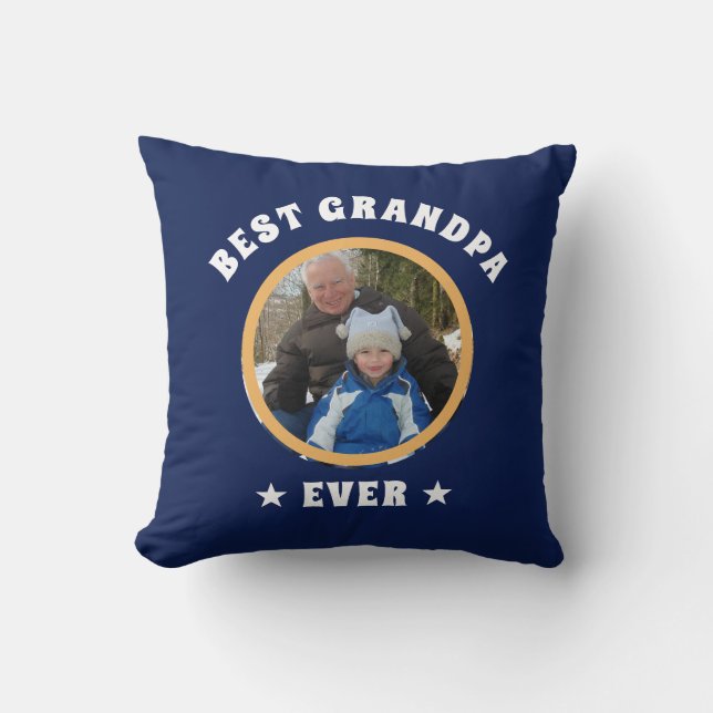 Personalised Best Grandpa Ever Custom Family Photo Cushion (Front)