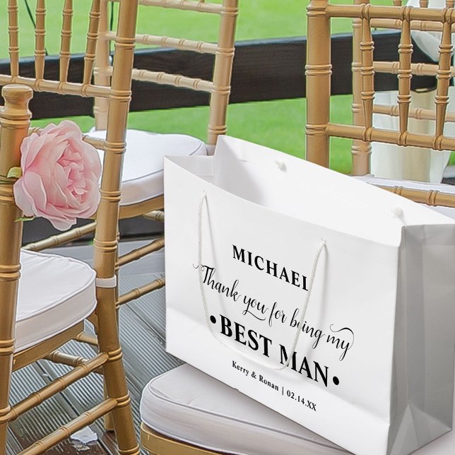 Personalised Best Man Black and White Thank You Large Gift Bag (Black and White Wedding Thank You Gift Bag for Best Man)
