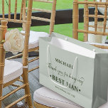 Personalised Best Man Green Thank You Large Gift Bag<br><div class="desc">Personalised BEST MAN gift bag with sage green and forest green colour palette. The name template is set up ready for you to add the best man's name as well as the bride & groom's names and wedding date. The thank you wording reads "Thank you for being my best man"...</div>