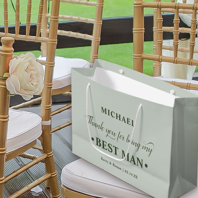 Personalised Best Man Green Thank You Large Gift Bag (Sage Green Wedding Thank You Gift Bag for Best Man)