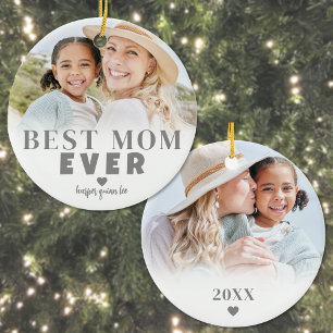 Personalised Best Mum 2 Photo Christmas Ceramic Ornament