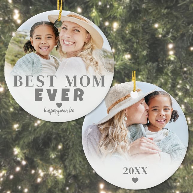Personalised Best Mum 2 Photo Christmas Ceramic Ornament (Personalized Best Mom 2 Photo Christmas Ceramic Ornament)