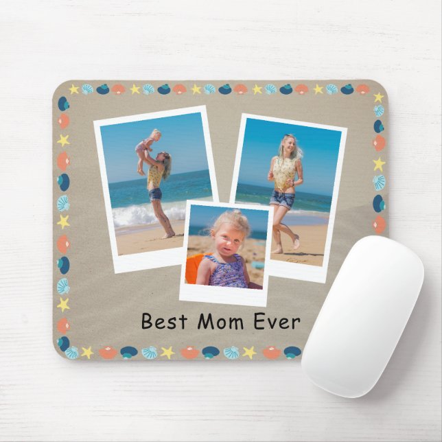Personalised Best Mum Ever Beach Themed 3 Photo Mouse Pad (With Mouse)
