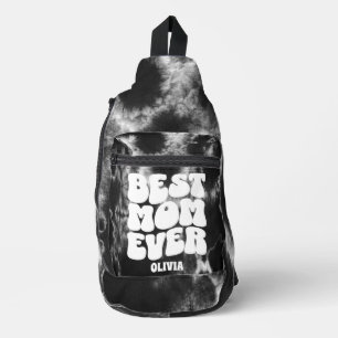 Personalised Best Mum Ever Black Tie Dye Sling Bag