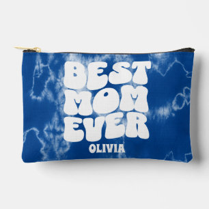 Personalised Best Mum Ever Blue Tie Dye Accessory Pouch