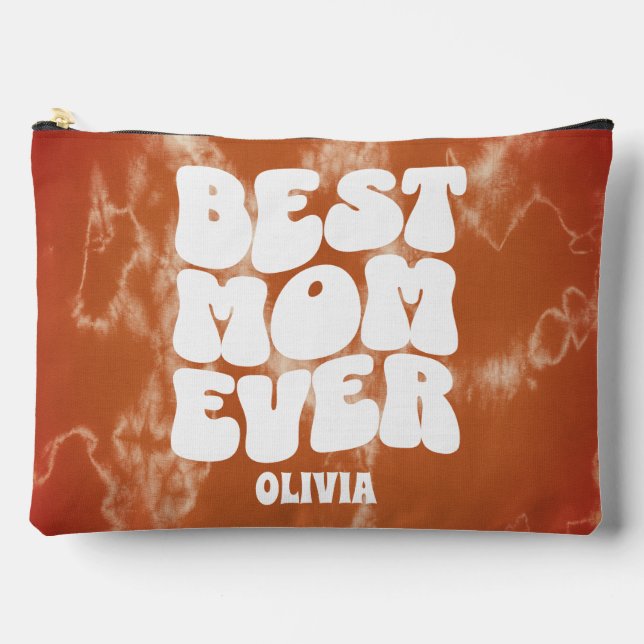Personalised Best Mum Ever Brown Tie Dye  Accessory Pouch (Front)