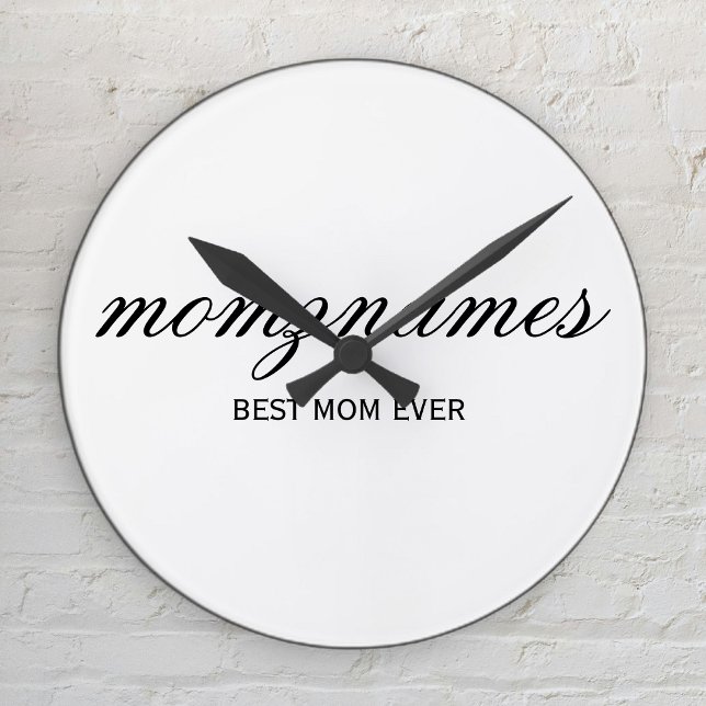 Personalised Best Mum Ever Calligraphy Name Round Clock (Creator Uploaded)