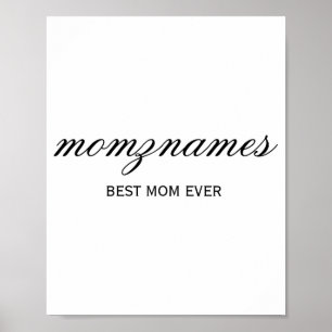 Personalised Best Mum Ever Calligraphy Name T Shir Poster