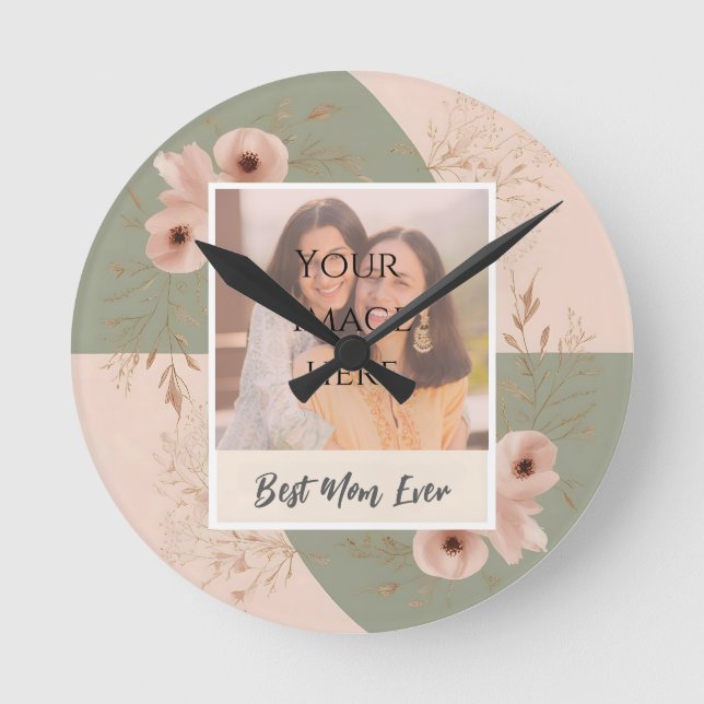 Personalised “Best Mum Ever” Floral Wall Clock  (Front)