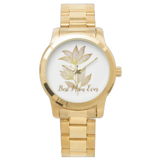 Personalised Best Mum Ever Golden Floral Watch