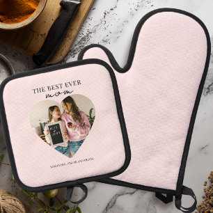 Personalised Best Mum Ever Heart Photo Oven Mitt & Pot Holder Set