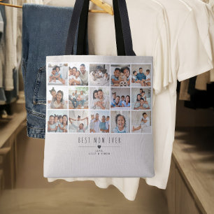 Personalised Best Mum Ever Modern 15‑Photo Gallery Tote Bag