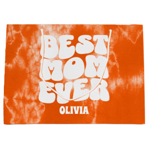 Personalised Best Mum Ever Orange Tie Dye  Large Gift Bag