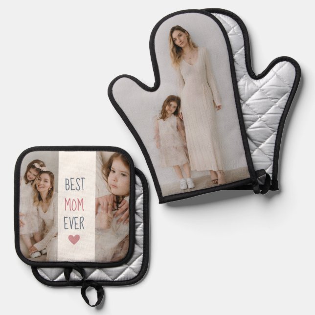 Personalised Best Mum Ever Oven Mitt & Pot Holder  Set (Front/Back)