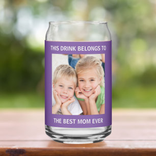 Personalised Best Mum Ever Photo Purple Can Glass