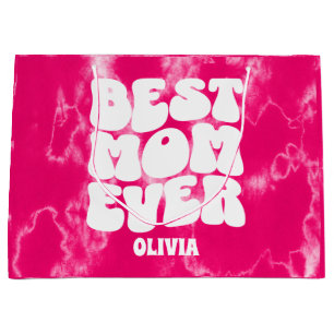 Personalised Best Mum Ever Pink Tie Dye  Large Gift Bag