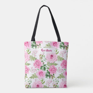 Personalised Best Mum Ever Pink Watercolor Roses Tote Bag