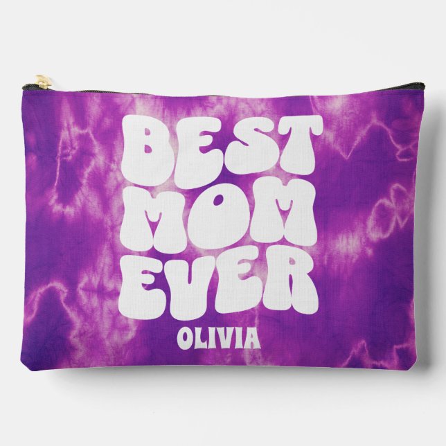 Personalised Best Mum Ever Purple Tie Dye  Accessory Pouch (Front)