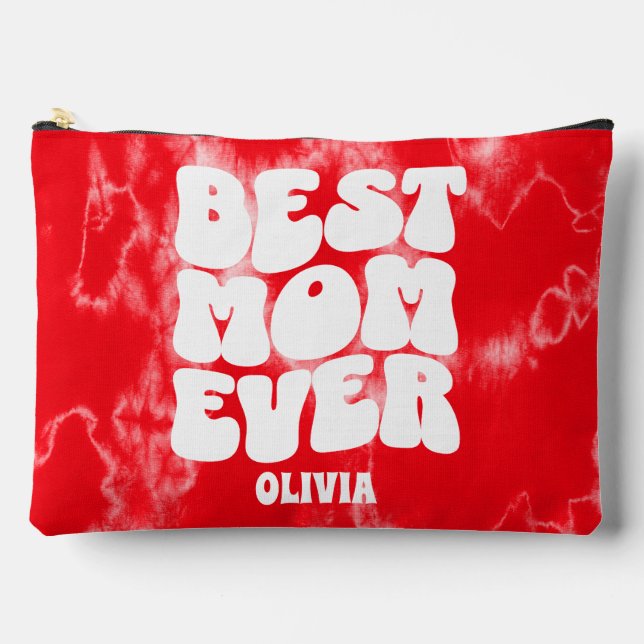 Personalised Best Mum Ever Red Tie Dye  Accessory Pouch (Front)