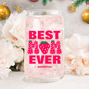 Personalised Best Mum Ever Strawberry Mother's Day Can Glass