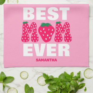 Personalised Best Mum Ever Strawberry Mother's Day Tea Towel