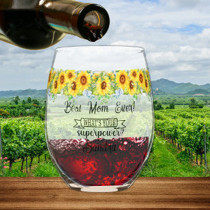 Personalised Best Mum Ever... Sunflower  Stemless Wine Glass