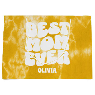 Personalised Best Mum Ever Yellow Tie Dye  Large Gift Bag
