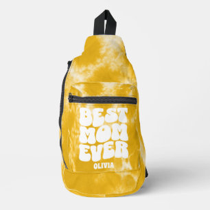 Personalised Best Mum Ever yellow Tie Dye Sling Bag