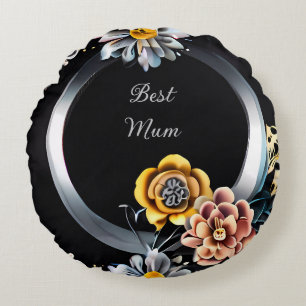 Personalised Best Mum Floral Round Cushion