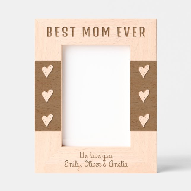 Personalised Best Mum Hearts Keepsake  Etched Frames (Front)