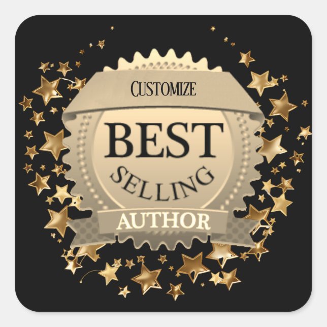 Personalised Best Selling Author Black Square Sticker (Front)