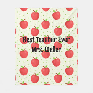 Personalised "Best Teacher Ever" Apple Pattern Fleece Blanket
