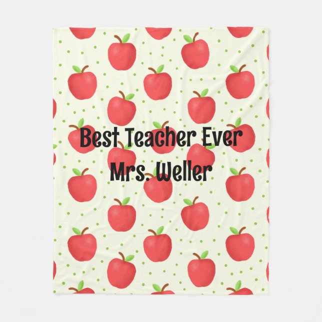 Personalised "Best Teacher Ever" Apple Pattern Fleece Blanket (Front)
