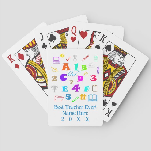 Personalised Best Teacher Ever Colourful School Ar Playing Cards (Back)