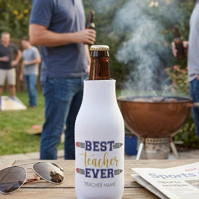 Personalised Best Teacher Ever - Customised Gift Bottle Cooler (Creator Uploaded)
