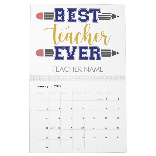 Personalised Best Teacher Ever - Customised Gift Calendar (Jan 2027)