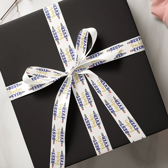 Personalised Best Teacher Ever - Customised Gift Satin Ribbon (Creator Uploaded)