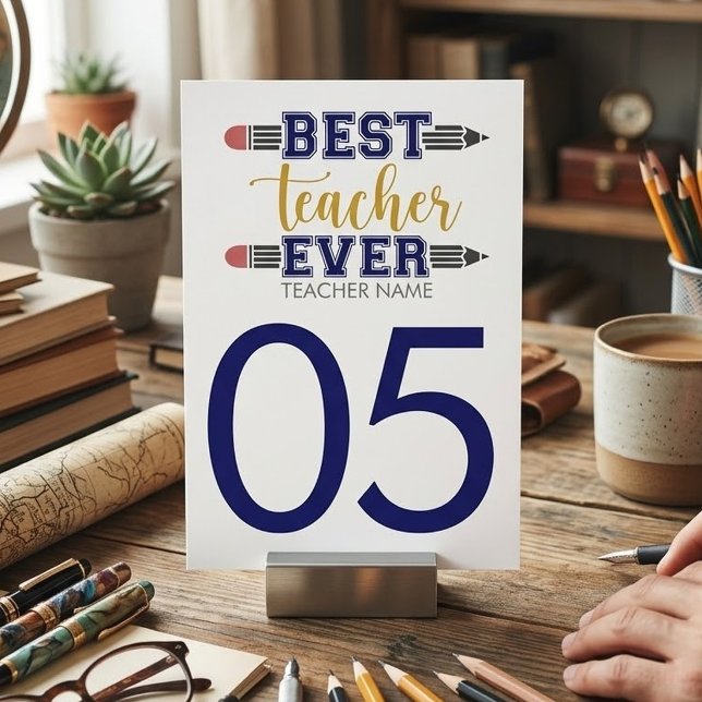 Personalised Best Teacher Ever - Customised Table Number (Creator Uploaded)