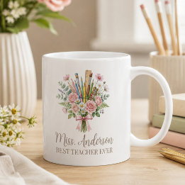 Personalised Best Teacher Floral Bouquet  Coffee Mug