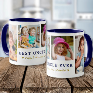 Personalised Best Uncle Ever 4 Photo Blue Gold  Mug