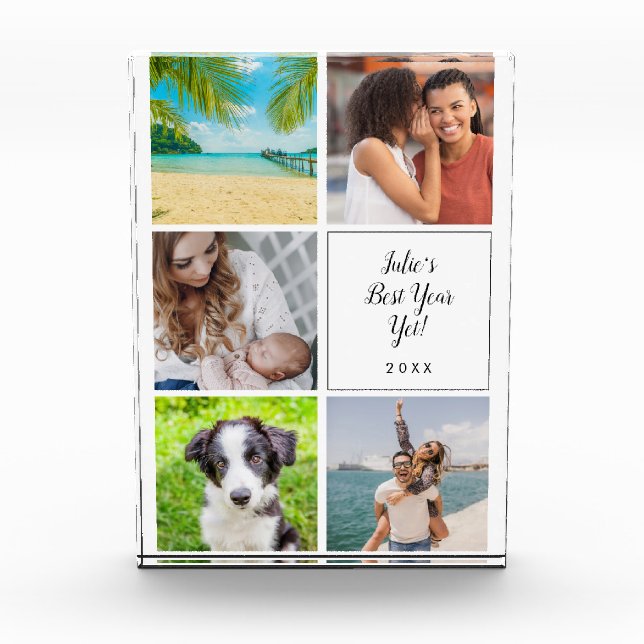 Personalised Best Year Yet Modern Five Photo Block (Front)