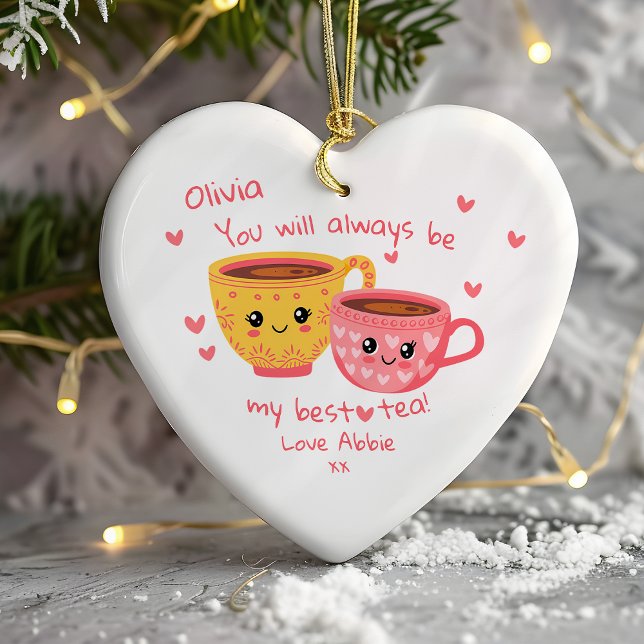 Personalised Bestie Hearts Gift Ceramic Ornament (Creator Uploaded)