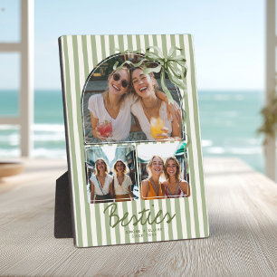 Personalised Besties 3 Photo Collage Sage Green Plaque