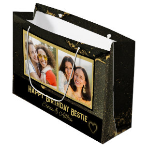 Personalised Besties Best Friend Black and Gold  Large Gift Bag