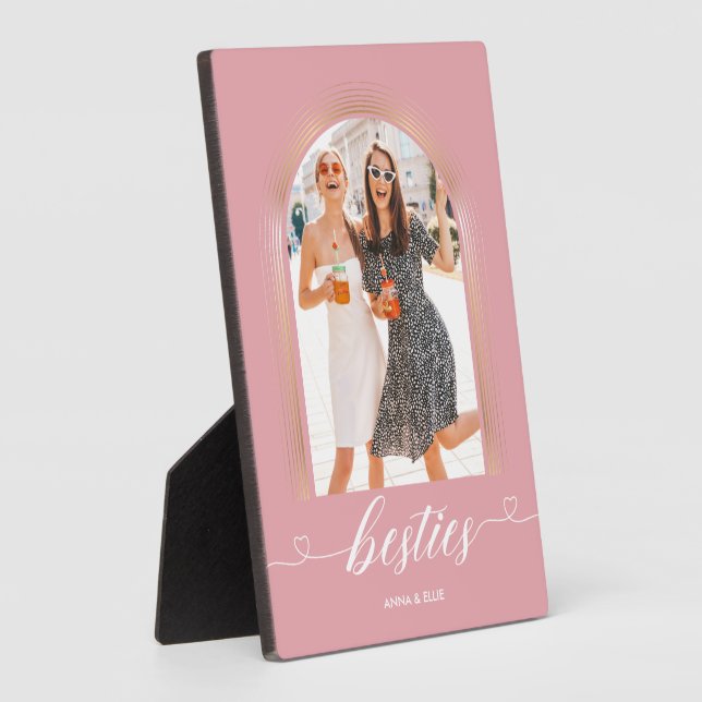 Personalised BESTIES BFF Gifts Pink Gold Cute Plaque (Side)