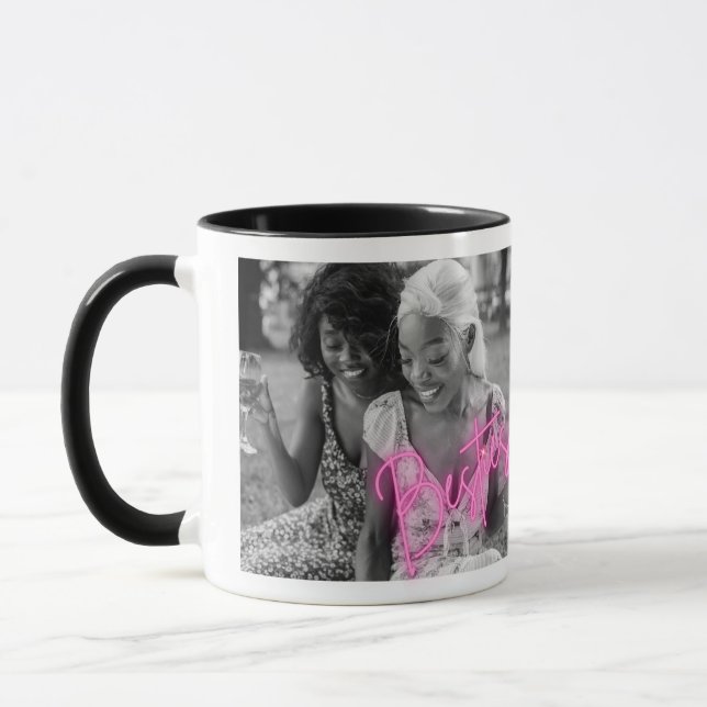Personalised "Besties" Black and White Photo Mug (Left)