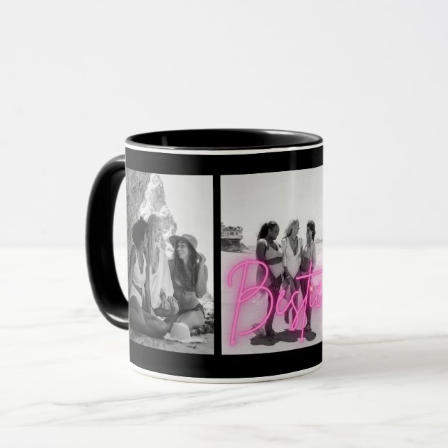 Personalised "Besties" Black & White Photo Collage Mug (Front Left)