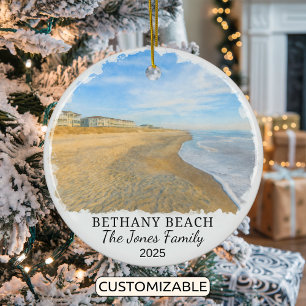 Personalised Bethany Beach Ornament, Delaware Ceramic Ornament
