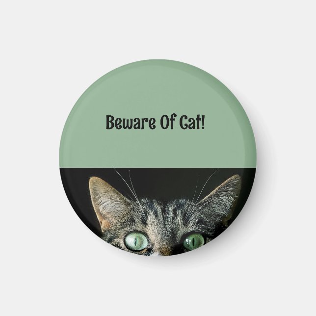 Personalised Beware Of Cat Green Magnet (Front)